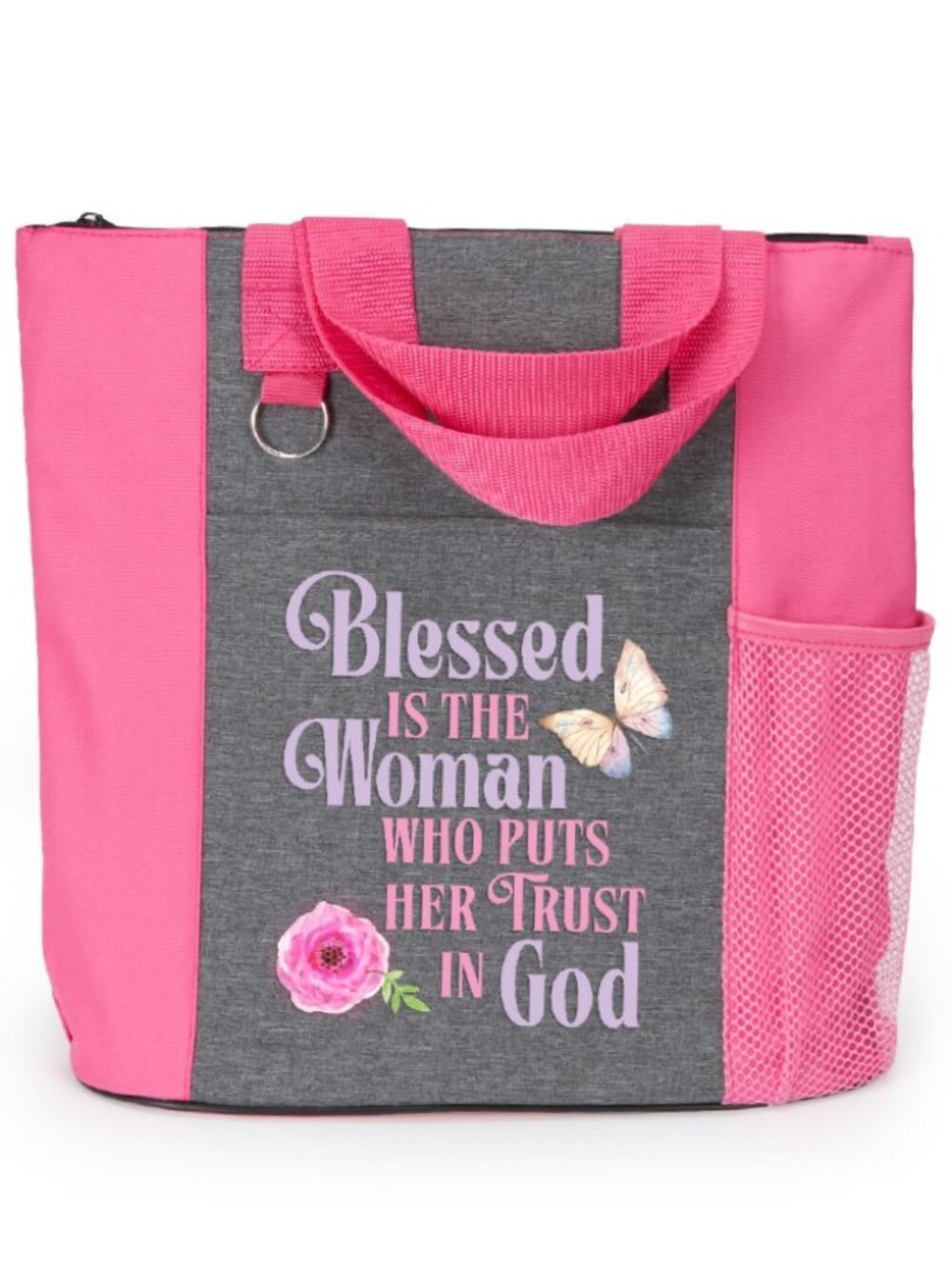 Pink & Dark Gray Inspirational Tote Bag - Faith Quote